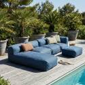 Divano modulare da esterno 4 posti con 2 poltrone, 1 poltrona angolare, 1 chaise longue e 1 pouf