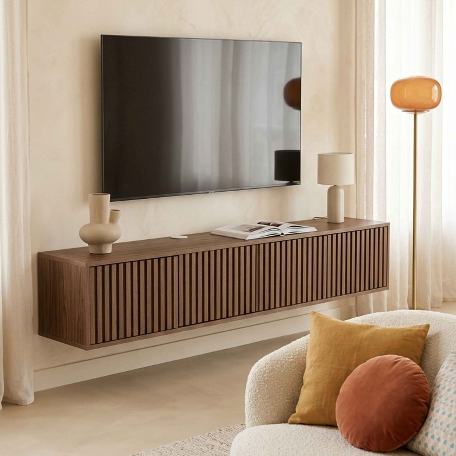 Mobile TV sospeso effetto legno chario 160 cm stile scandinavo