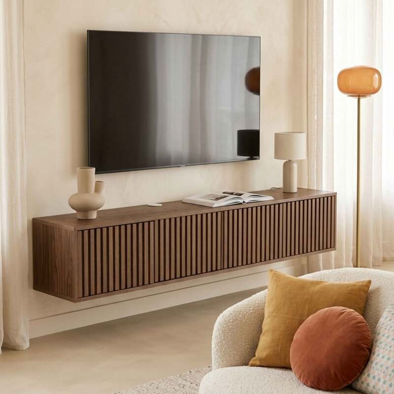 Mobile TV sospeso effetto legno chario 160 cm stile scandinavo (2/8)