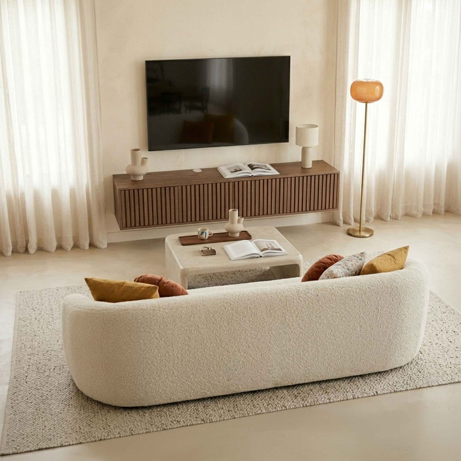 Mobile TV sospeso effetto legno chario 160 cm stile scandinavo