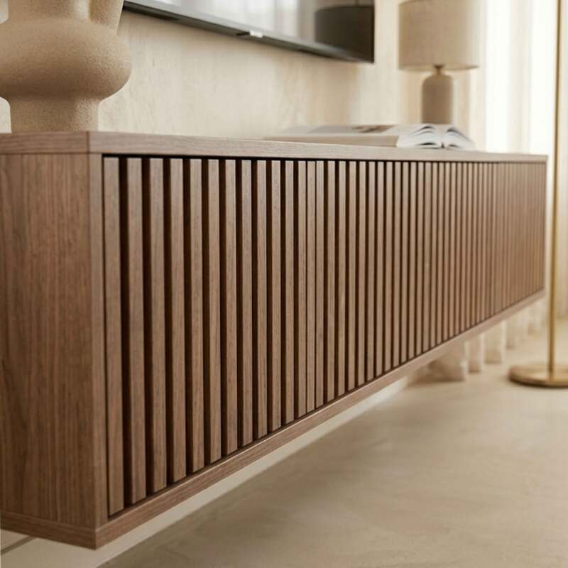 Mobile TV sospeso effetto legno chario 160 cm stile scandinavo (3/8)