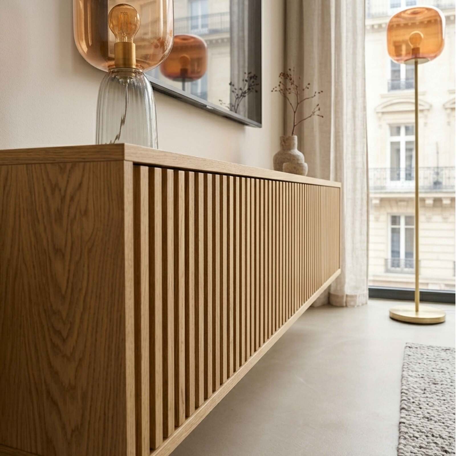 Mobile TV sospeso effetto legno chario 160 cm stile scandinavo