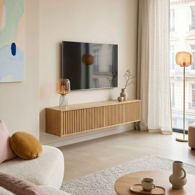 Mobile TV sospeso effetto legno chario 160 cm stile scandinavo