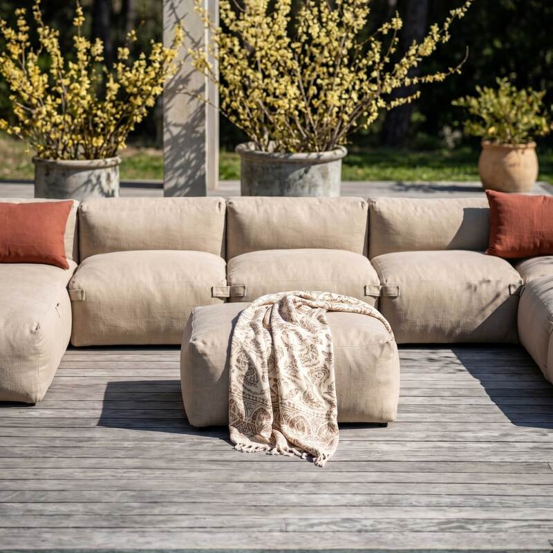 Divano modulare da esterno 7 posti con 5 poltrone, 1 poltrona angolare, 1 chaise longue e 1 pouf (2/8)