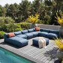 Divano modulare da esterno 7 posti con 5 poltrone, 1 poltrona angolare, 1 chaise longue e 1 pouf