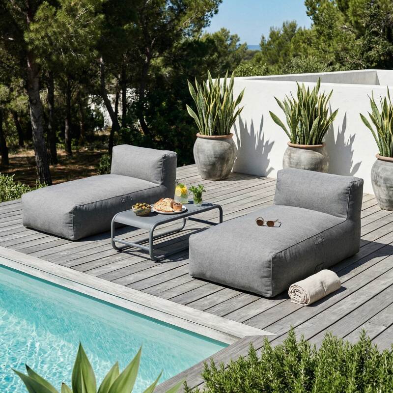 Divano modulare da esterno con 2 posti con 2 chaise longue
