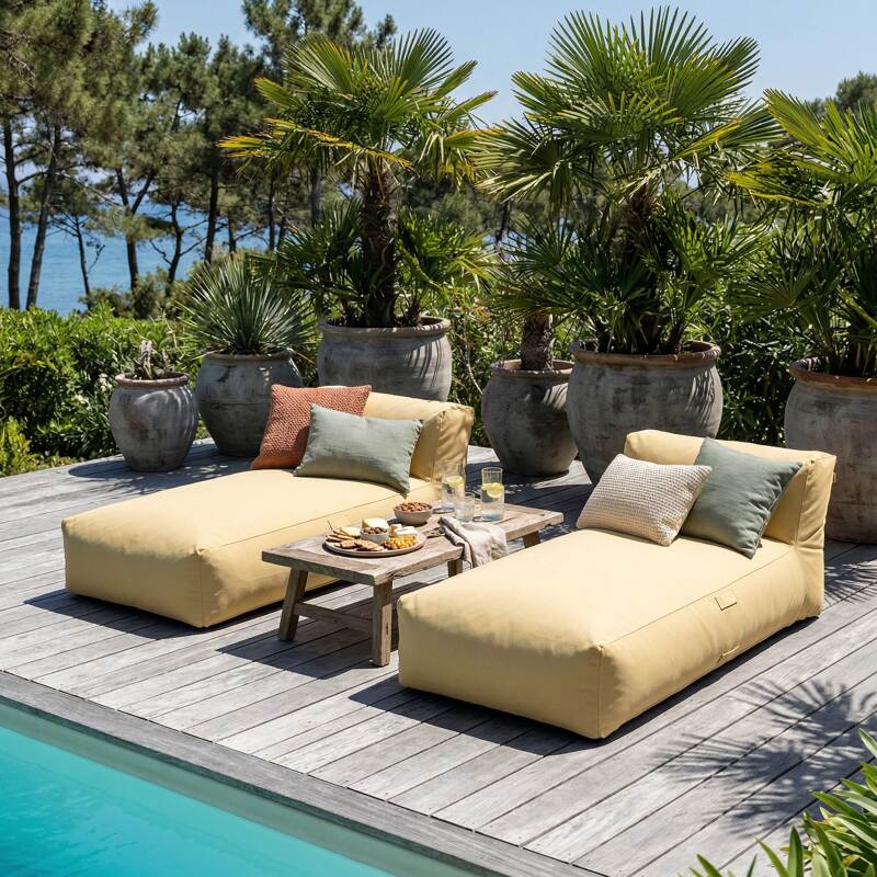 Divano modulare da esterno con 2 posti con 2 chaise longue