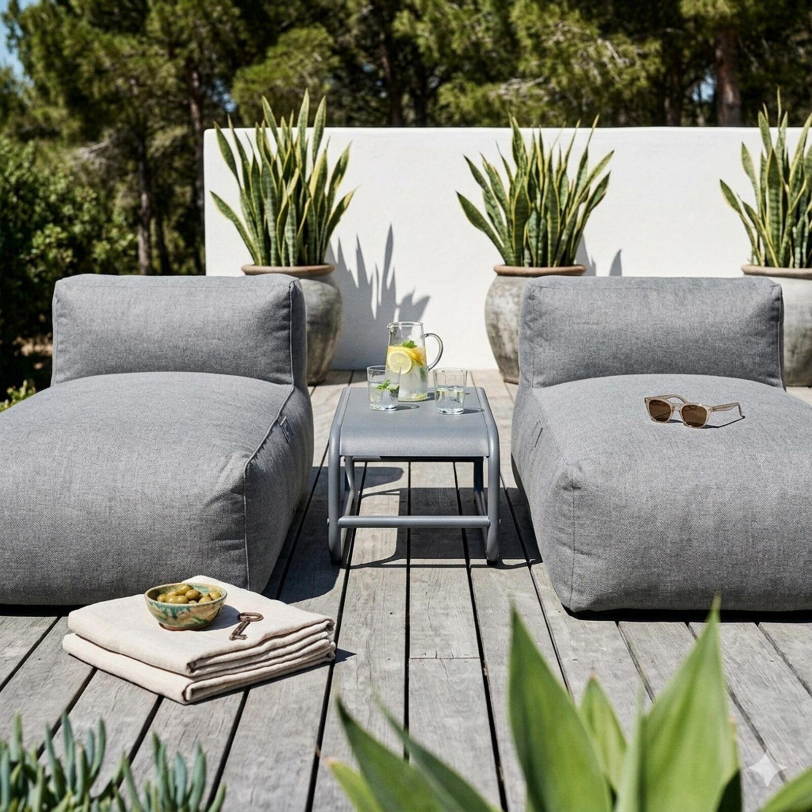 Divano modulare da esterno con 2 posti con 2 chaise longue