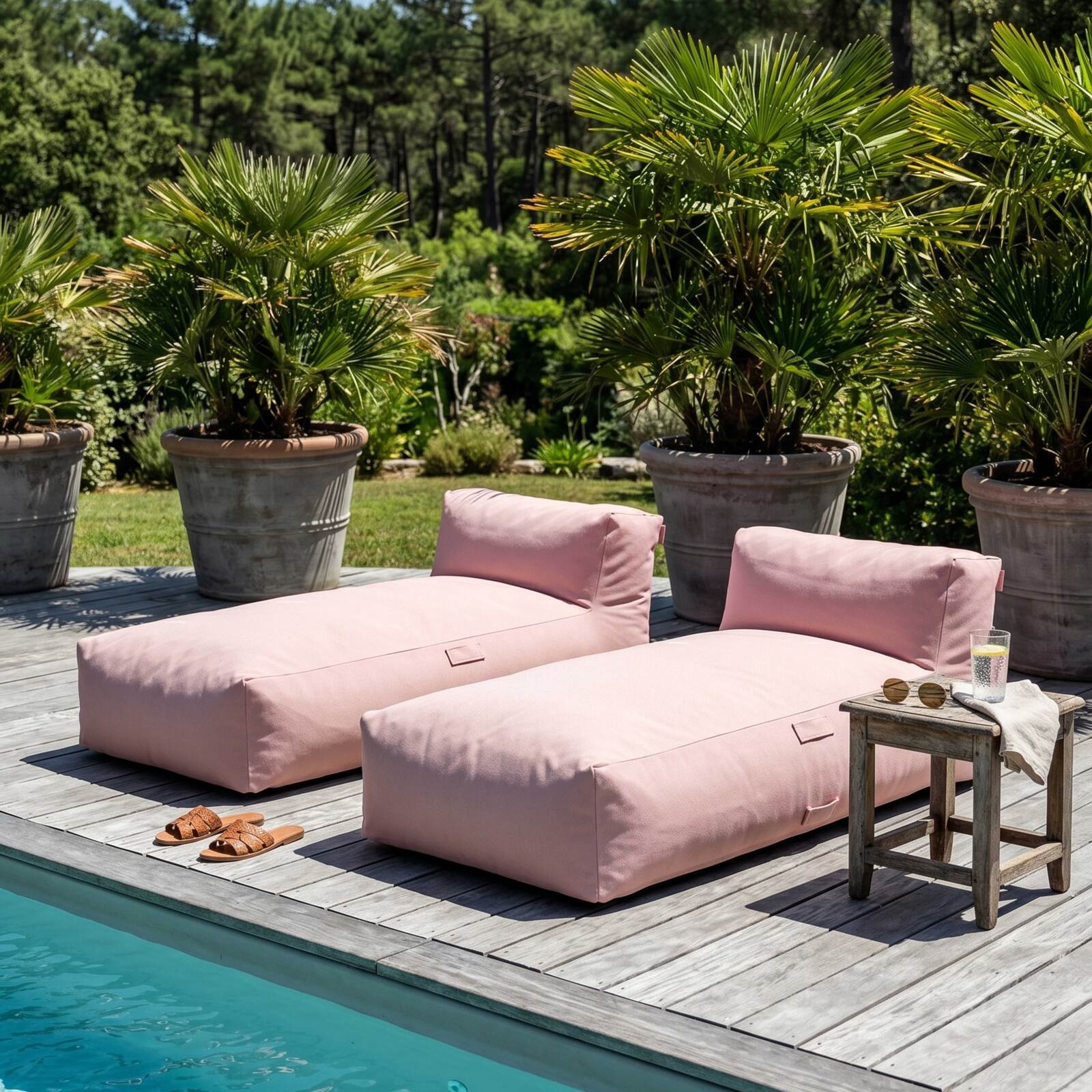 Divano modulare da esterno con 2 posti con 2 chaise longue