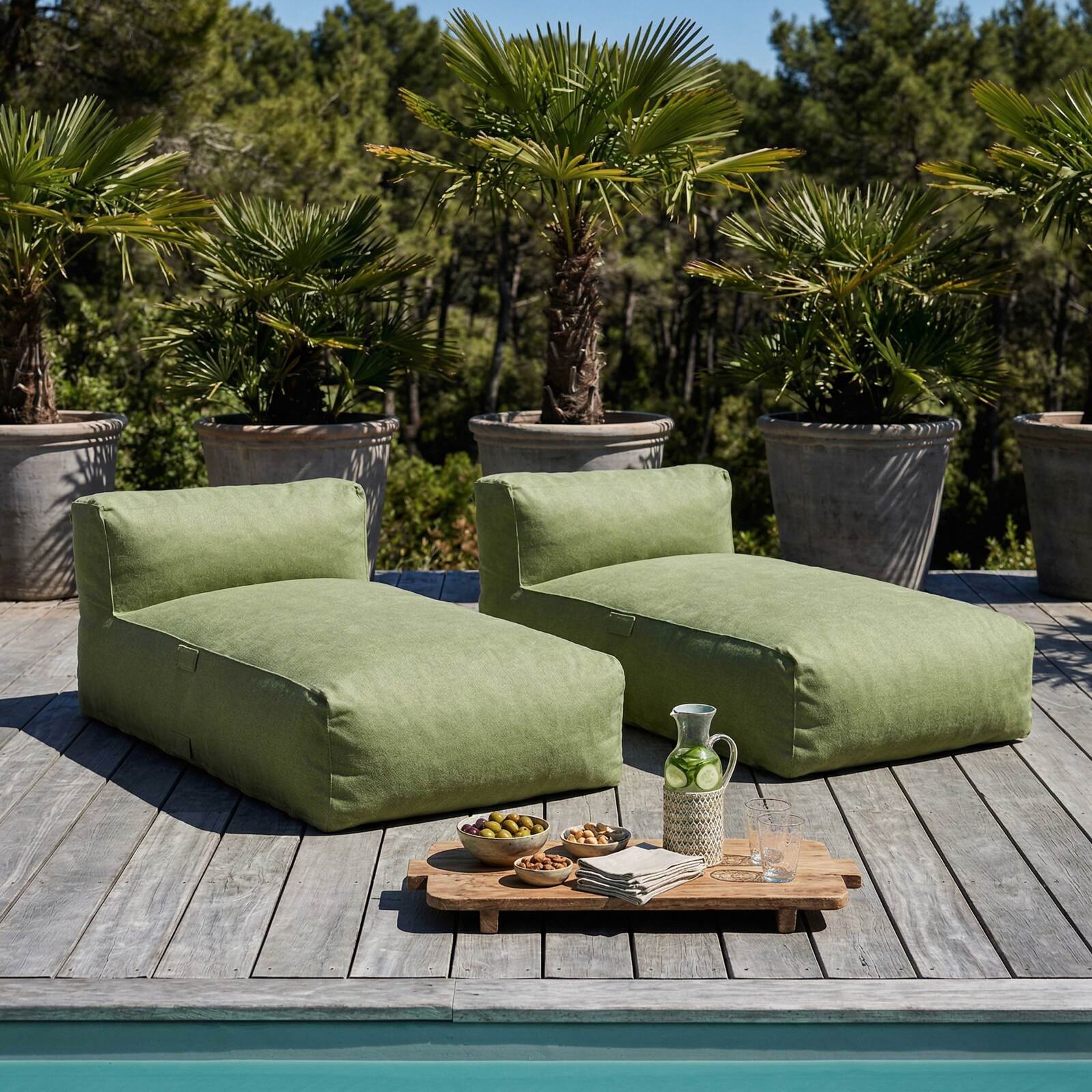 Divano modulare da esterno con 2 posti con 2 chaise longue
