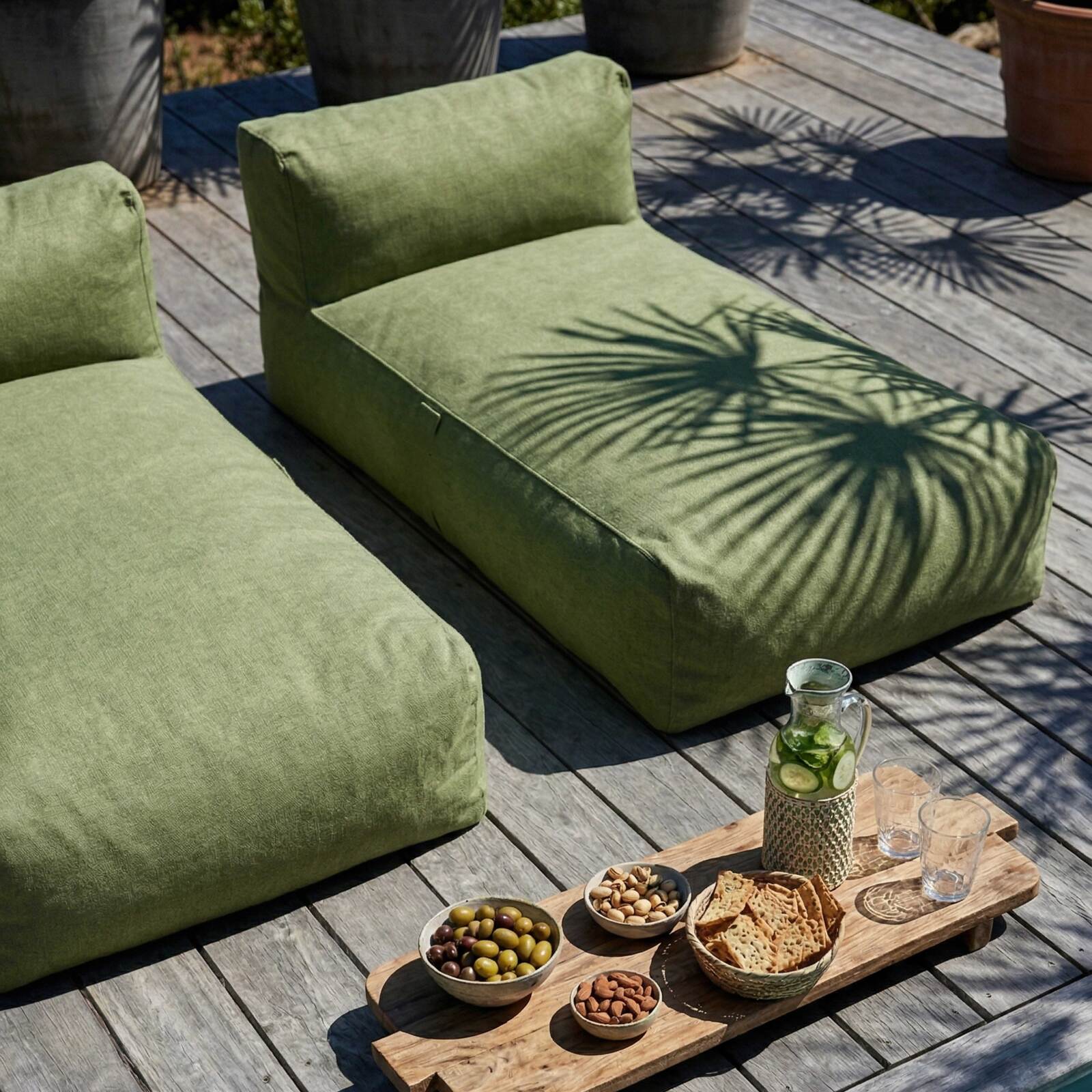 Divano modulare da esterno con 2 posti con 2 chaise longue