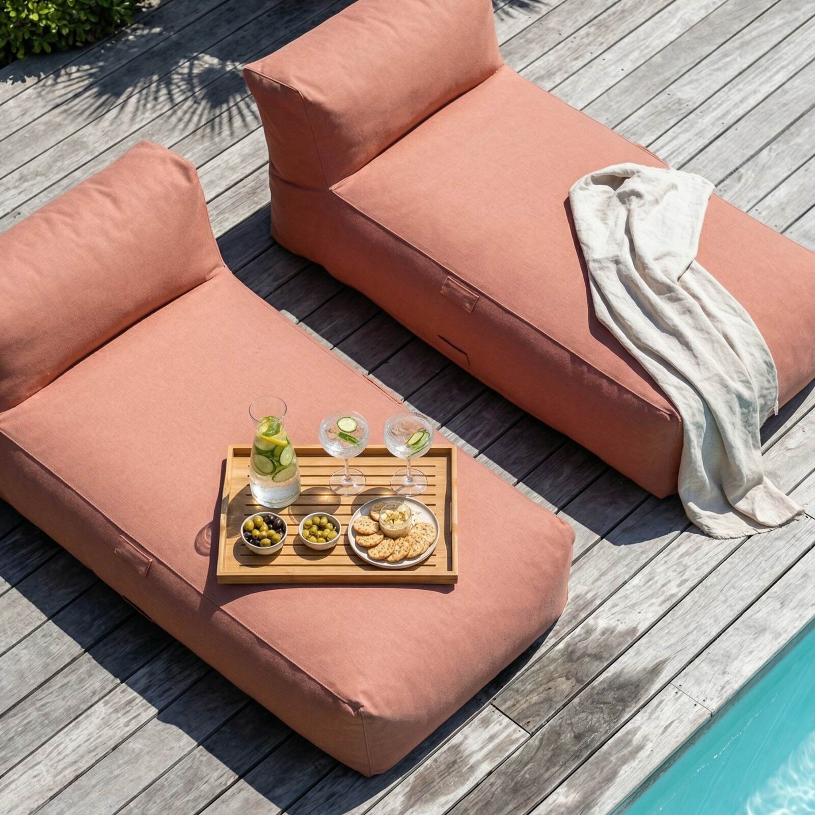 Divano modulare da esterno con 2 posti con 2 chaise longue