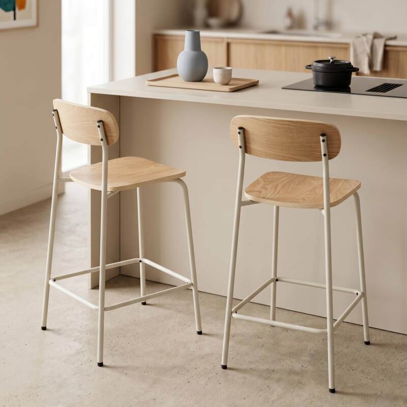 Sedie alta in legno e metallo - Set di 2 (2/8)