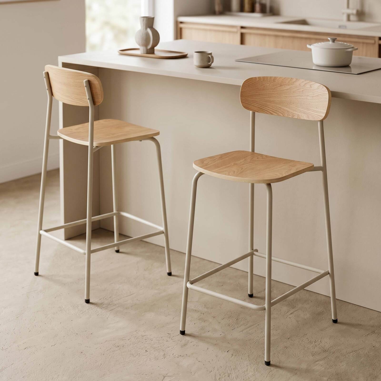 Sedie alta in legno e metallo - Set di 2