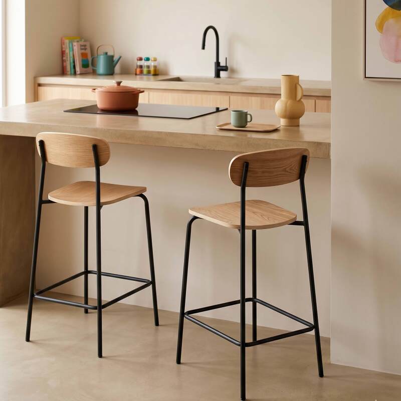 Sedie alta in legno e metallo - Set di 2 (8/9)