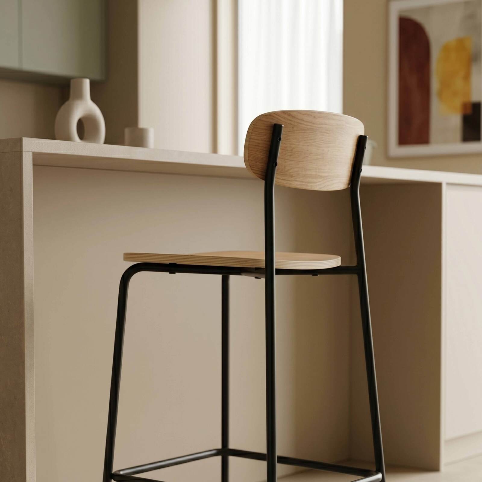 Sedie alta in legno e metallo - Set di 2