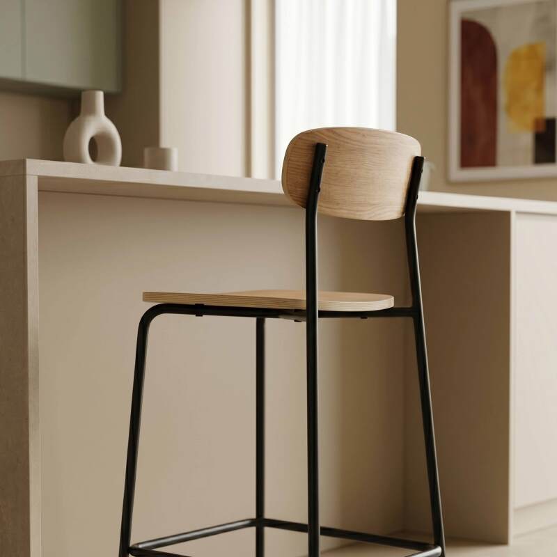 Sedie alta in legno e metallo - Set di 2 (7/9)