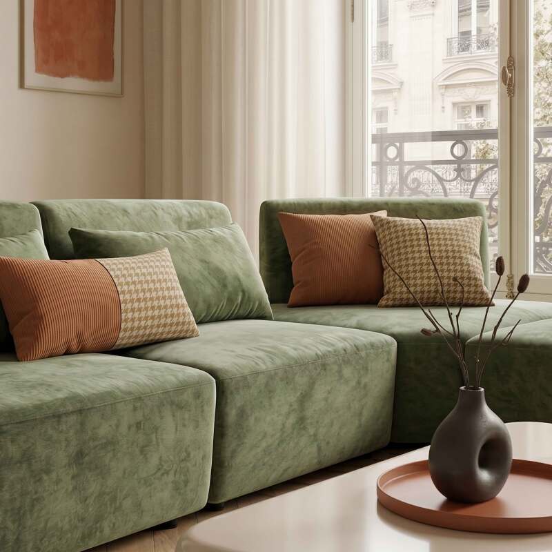 Divano angolare modulare 4 posti in tessuto con cuscini schienale regolabile (4/8)