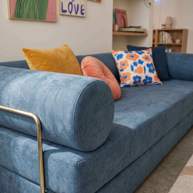 Divano letto 2 posti in tessuto con cuscini modulari (2/8)