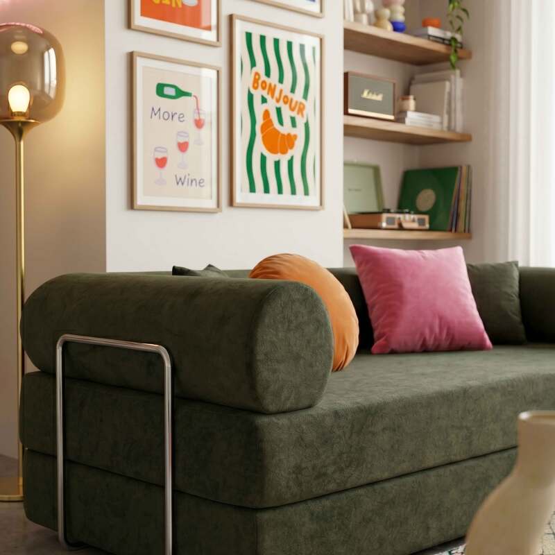 Divano letto 2 posti in tessuto con cuscini modulari (3/8)