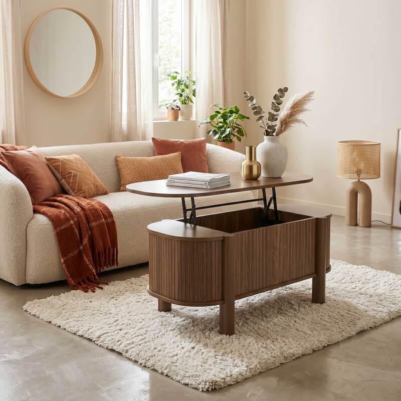 Tavolino da salotto alzabile effetto legno ovale 100x48 cm (2/7)