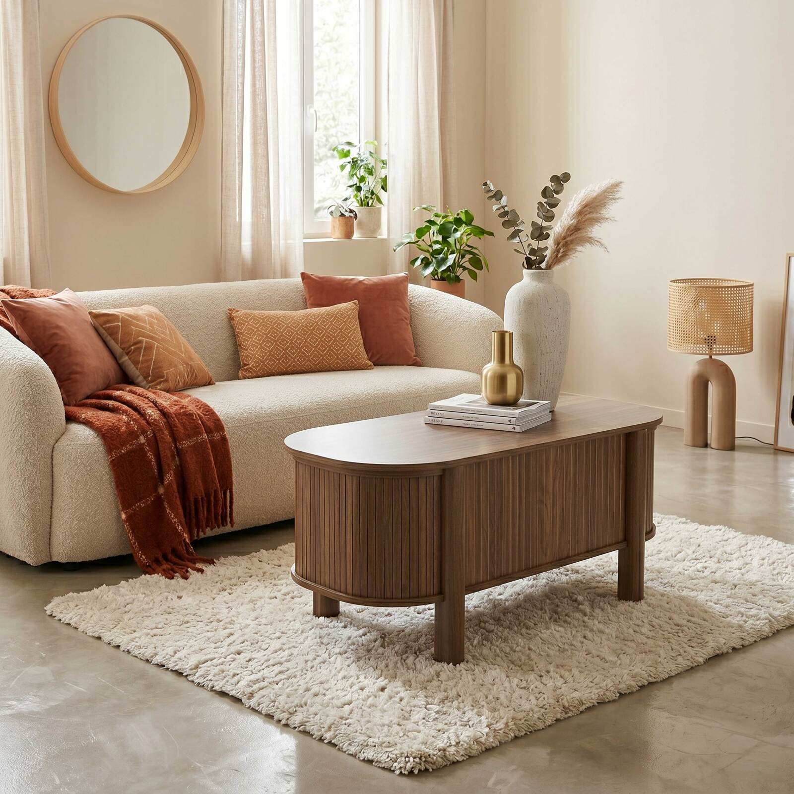 Tavolino da salotto alzabile effetto legno ovale 100x48 cm