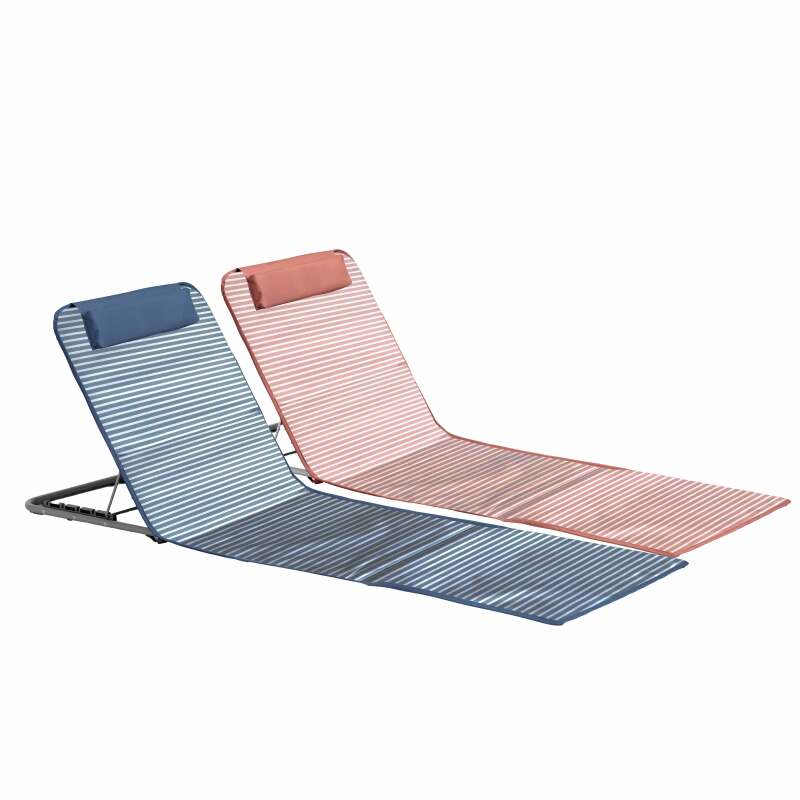 Set di 2 lettini da mare pieghevoli a righe, blu e rosso