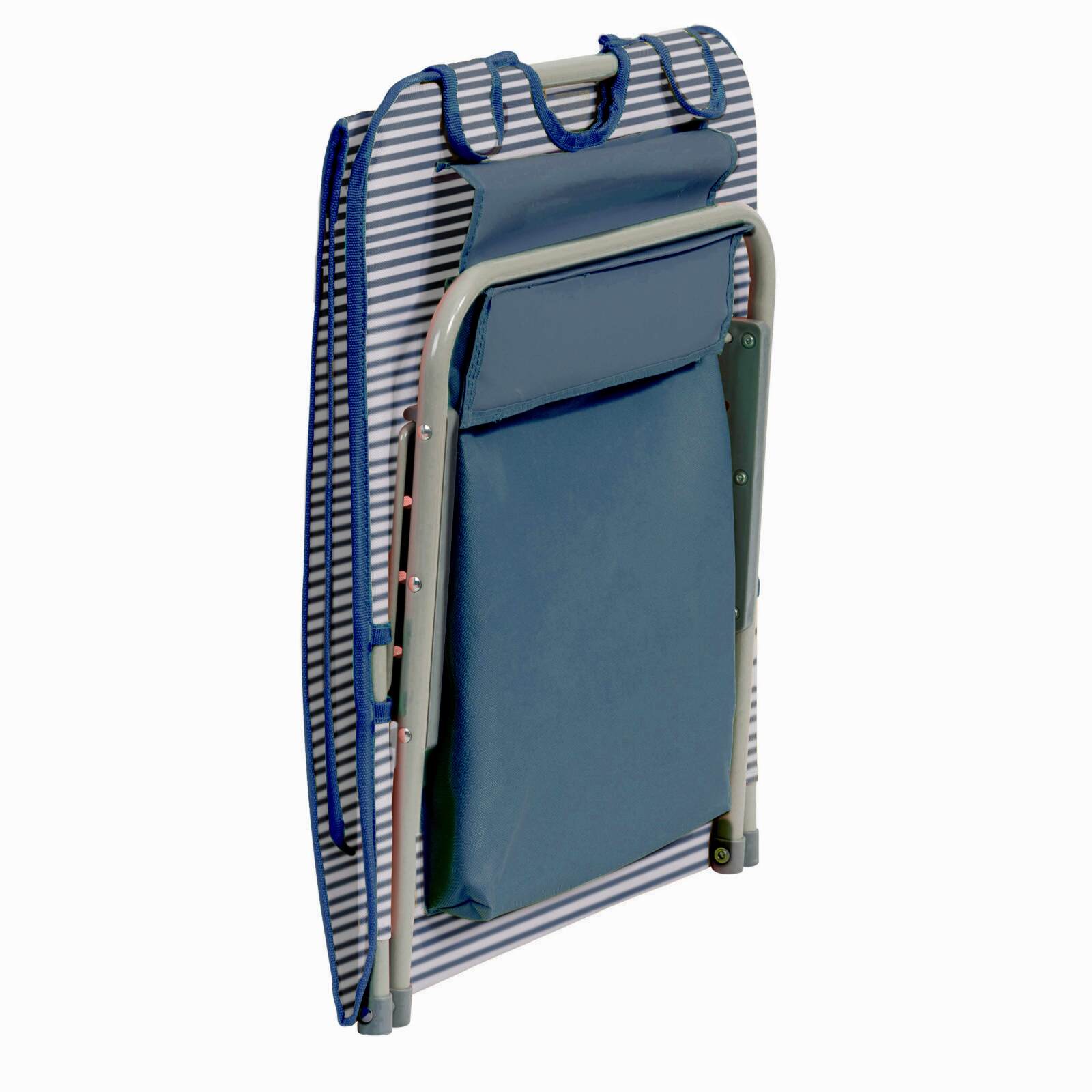 Set di 2 lettini da mare pieghevoli a righe, blu e rosso