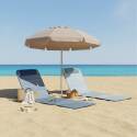 Set di 2 lettini da mare pieghevoli a righe, blu e grigio