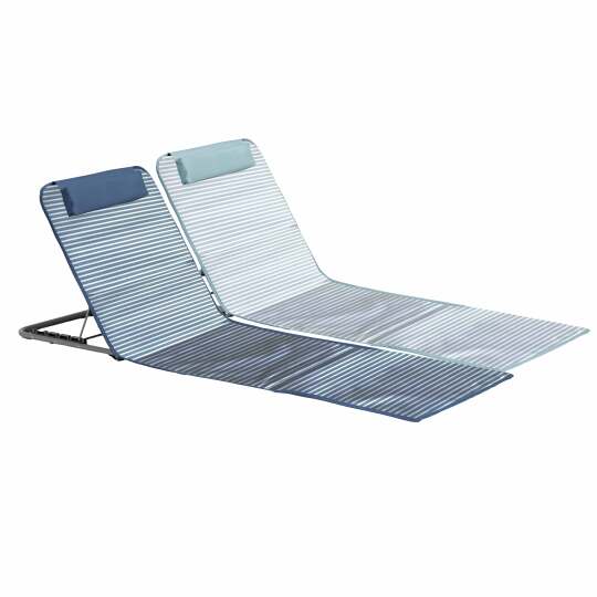 Set di 2 lettini da mare pieghevoli a righe, blu e grigio