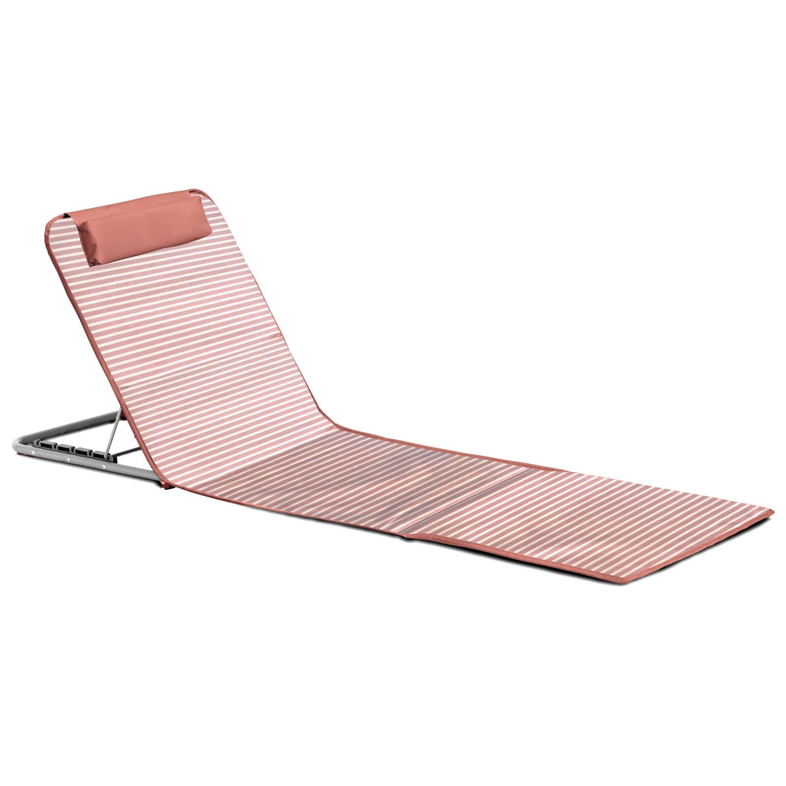Set di 2 lettini da mare pieghevoli, a righe rosso e grigio