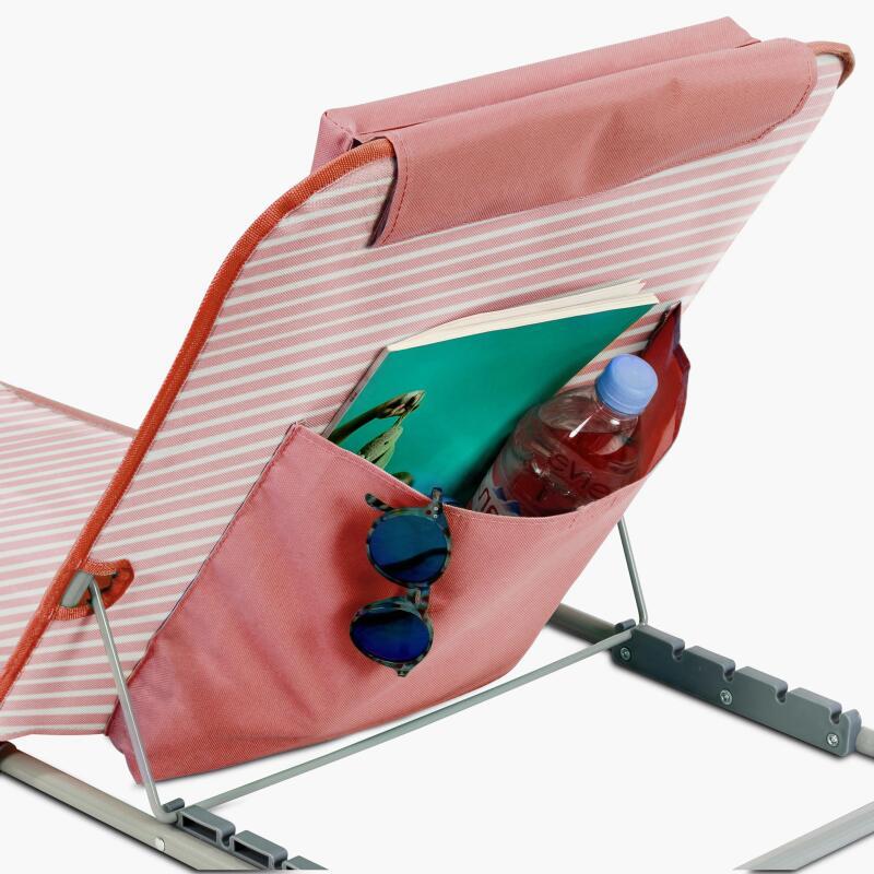 Set di 2 lettini da mare pieghevoli, a righe rosso e grigio (4/7)