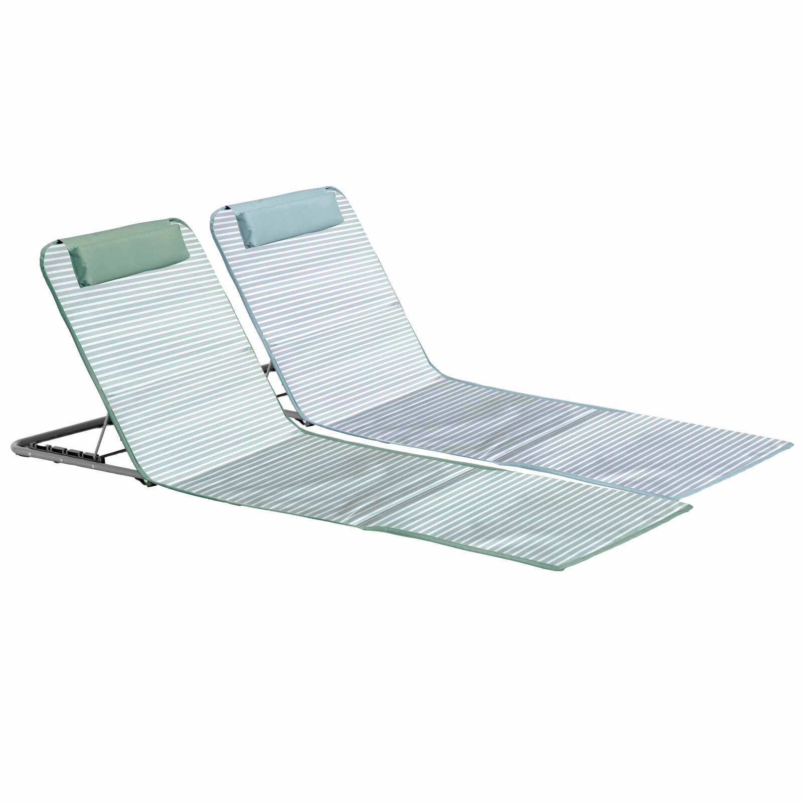 Set di 2 lettini da mare pieghevoli, a righe giallo e grigio