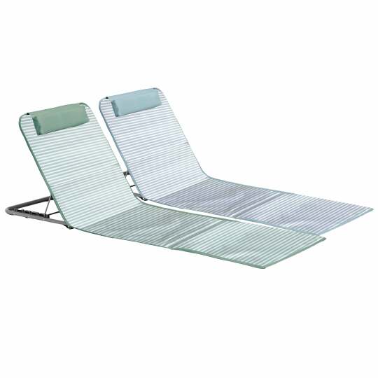 Set di 2 lettini da mare pieghevoli, a righe giallo e grigio