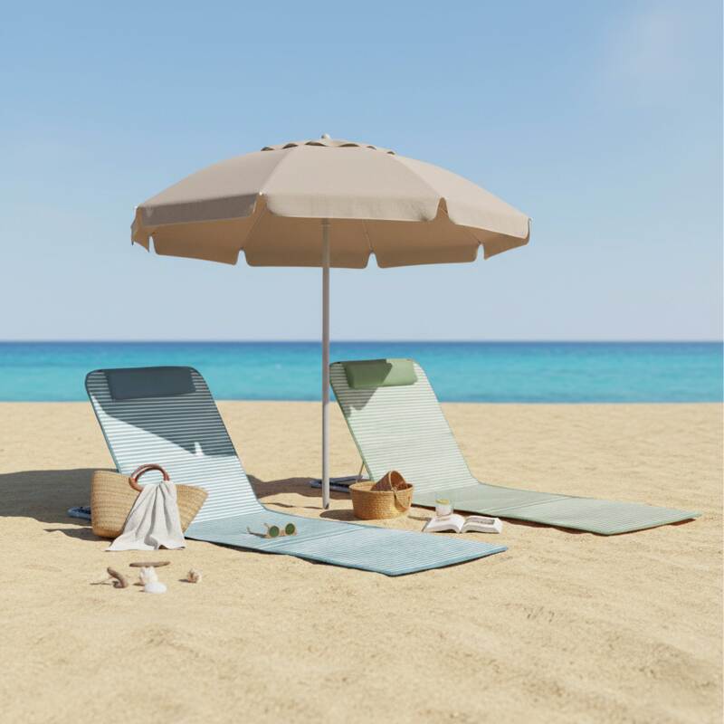 Set di 2 lettini da mare pieghevoli, a righe giallo e grigio