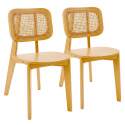 Sedie in legno di olmo e rattan naturale con schienale in stile intreccio - Set di 2