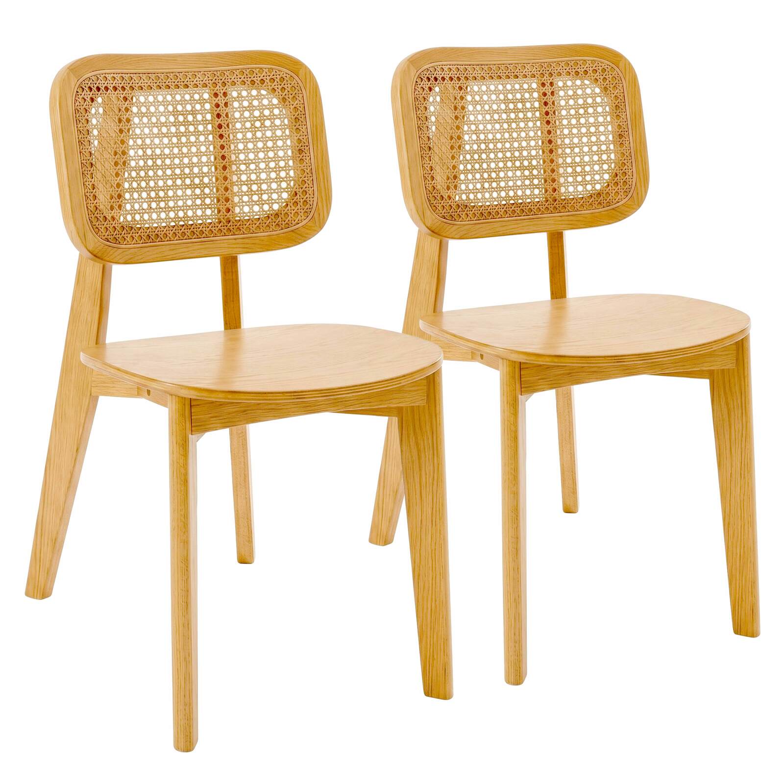 Sedie in legno di olmo e rattan naturale con schienale in stile intreccio - Set di 2