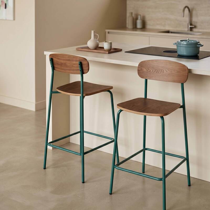 Sedie alta in legno e metallo - Set di 2 (2/8)