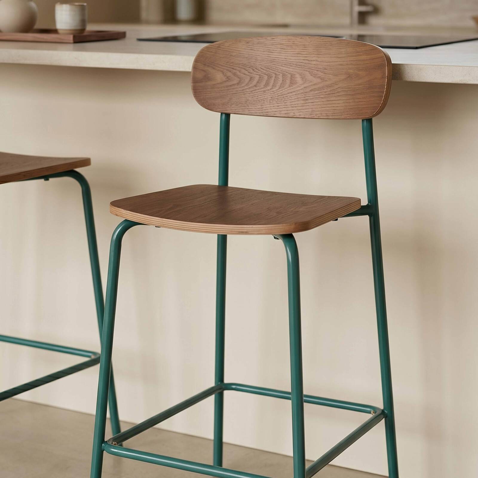 Sedie alta in legno e metallo - Set di 2