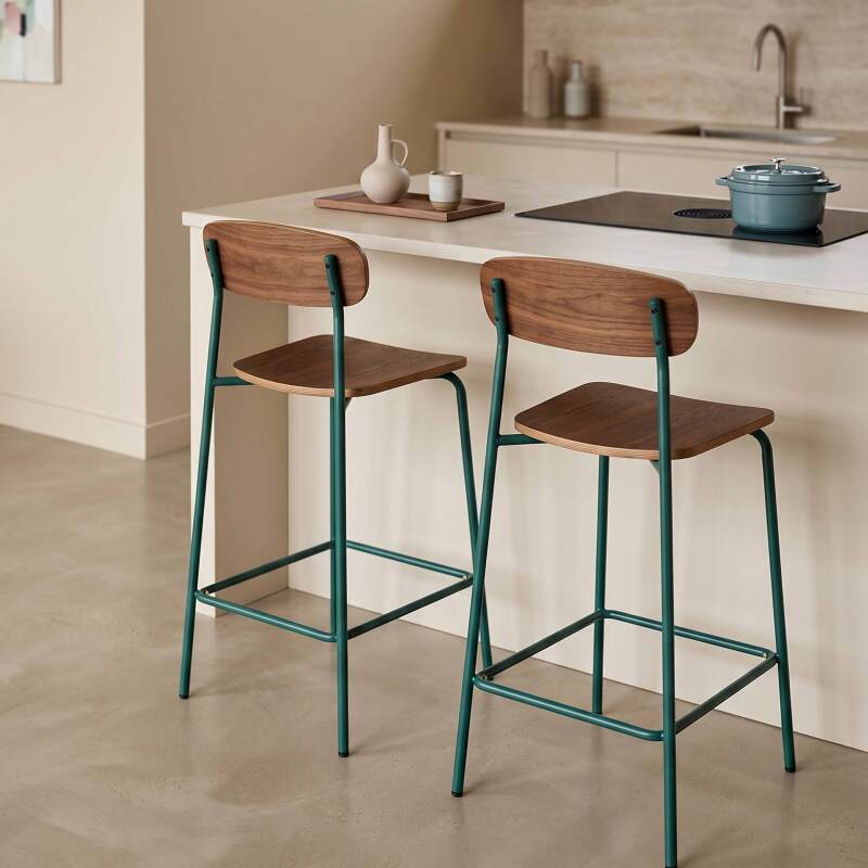 Sedie alta in legno e metallo - Set di 2