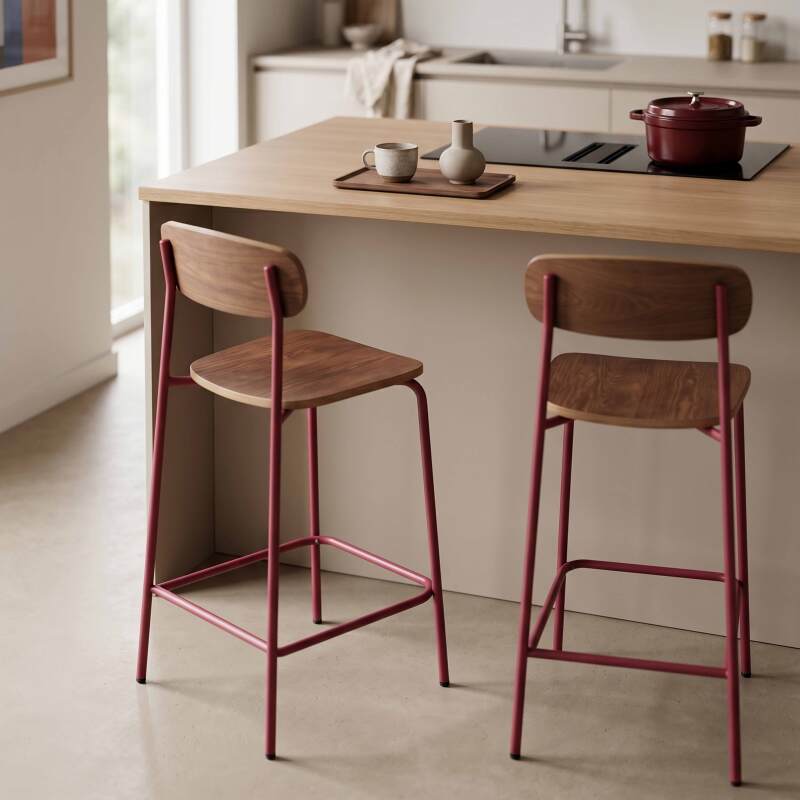 Sedie alta in legno e metallo - Set di 2