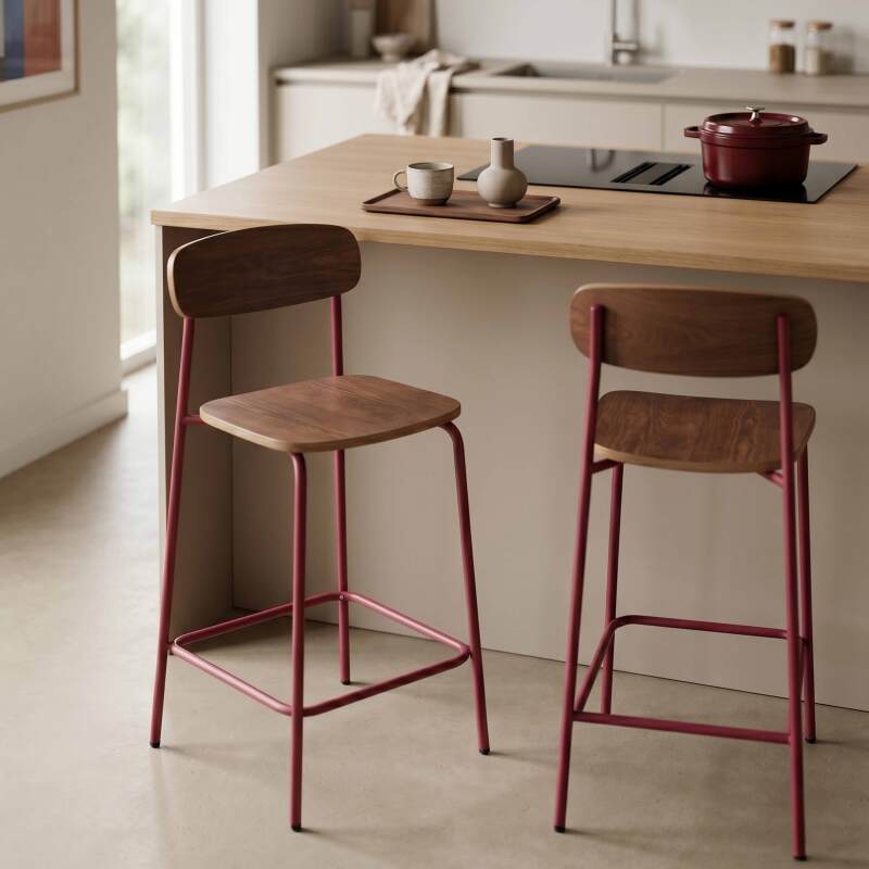Sedie alta in legno e metallo - Set di 2 (2/8)