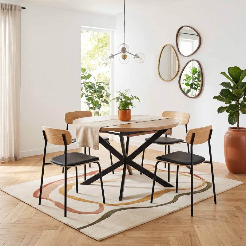 Tavolo da pranzo allungabile rotondo in metallo e effetto legno 6 a 8 persone - Lifestyle