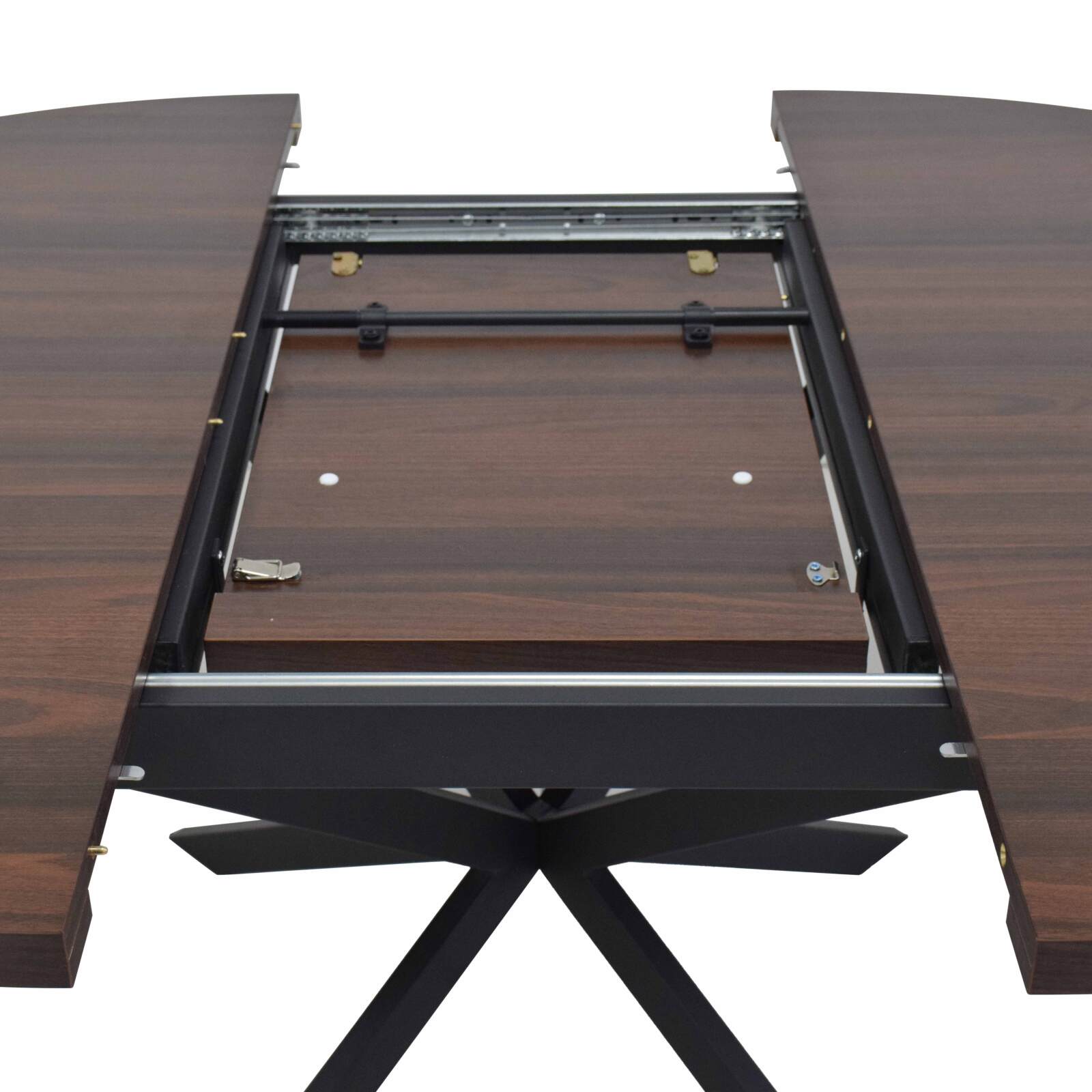 Tavolo da pranzo allungabile rotondo in metallo e effetto legno 6 a 8 persone