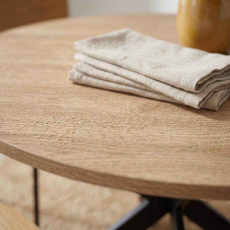 Tavolo da pranzo rotondo in metallo e effetto legno 6 persone (2/6)