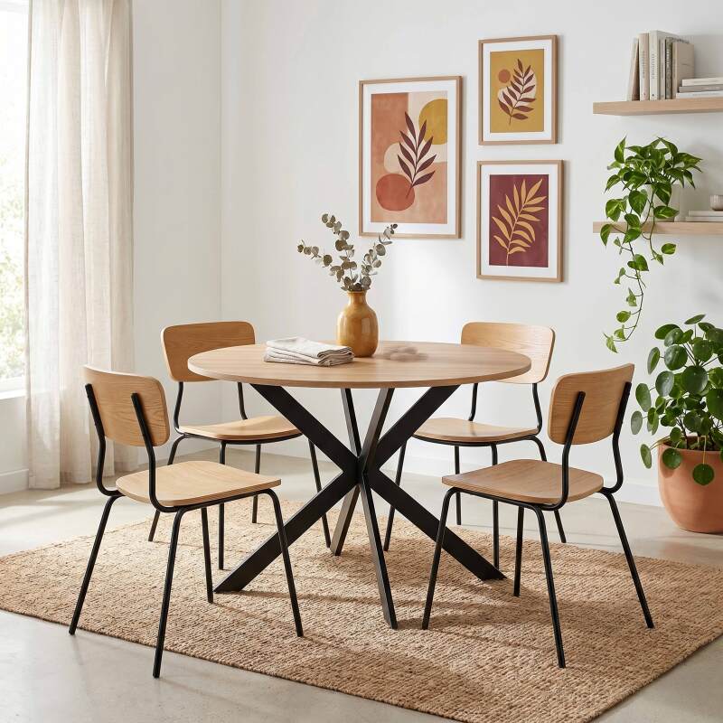 Tavolo da pranzo rotondo in metallo e effetto legno 6 persone - Lifestyle