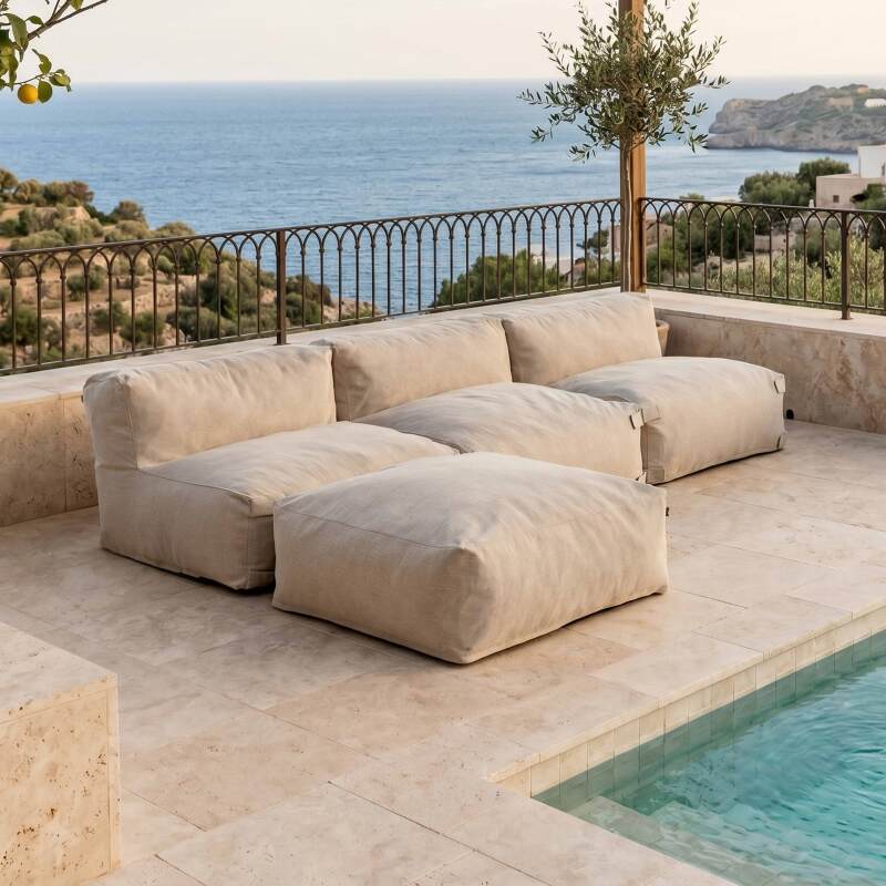 Divano modulare da esterno 3 posti con 3 poltrone e 1 pouf (5/7)