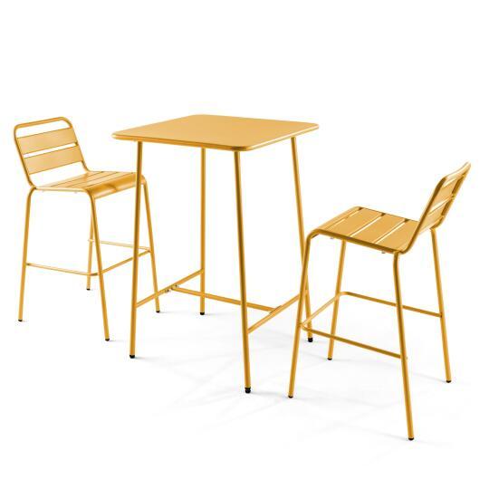 Tavolo da bar quadrato 70 x 70 x 105 cm e 2 sedie alte in metallo