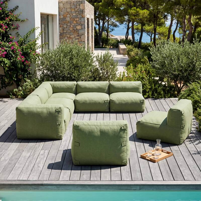 Divano modulare da esterno 7 posti con 5 poltrone, 2 poltrone angolari e 1 pouf (2/7)