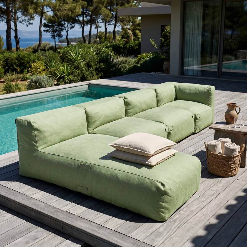 Divano modulare da esterno 4 posti con 2 poltrone, 1 poltrona angolare e 1 chaise longue
